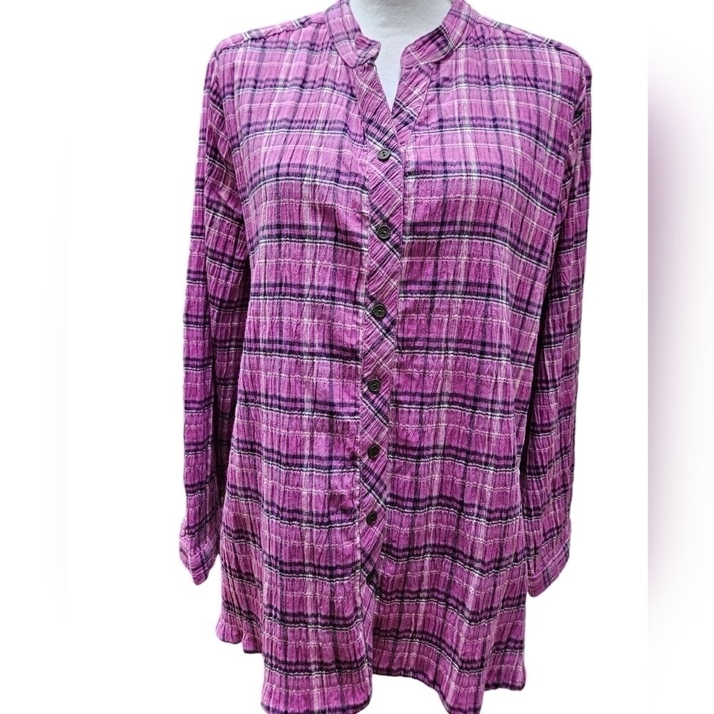 ALLISON DALEY LONG SLEEVE BLOUSE SZ L PINK GRAY PLAID